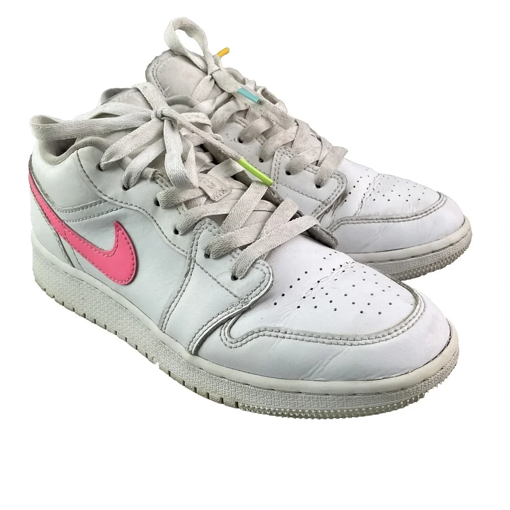 Nike Air Jordan 1 Retro Youth 5.5 Low White Neon GS Sportswear Casual Streetwear